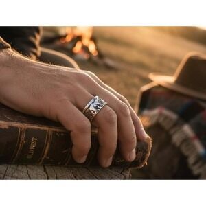 Navajo L. Becenti Storyteller Ring 925 Sterling Silver Horse Band Sz 12 **